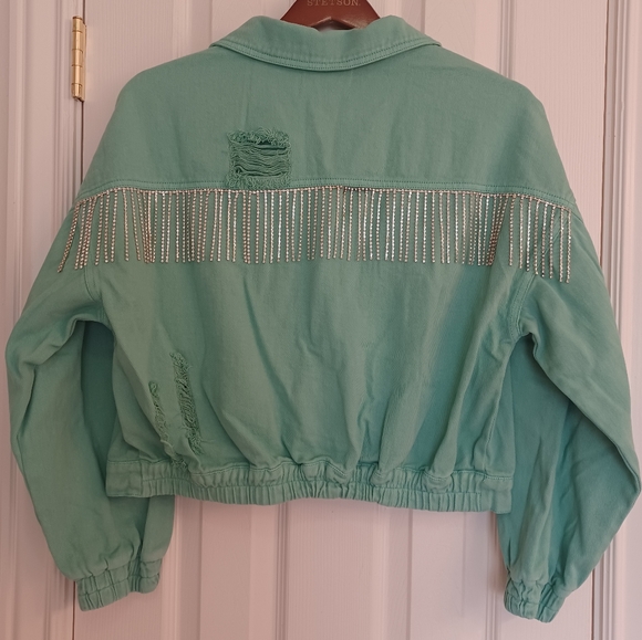 Teal Rhinestone Fringe Jacket - Picture 4 of 9
